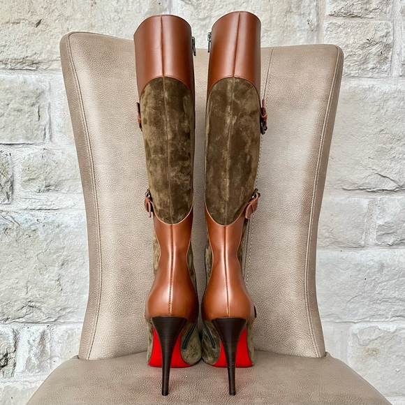 Christian Louboutin Canassone 100 Knee high Boots Cognac Olive Green Euro 38 - Picture 4 of 16